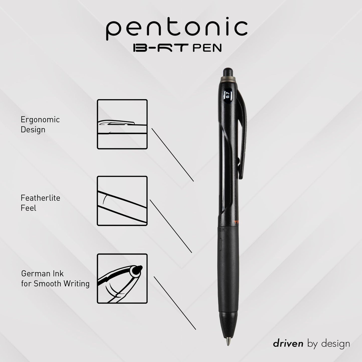 Pentonic B-RT Retractable Ballpoint Pens, 18 Count, Black Ink, 0.7 mm Fine Point, Smooth Writing For Journaling, Office & School (PEN12124)