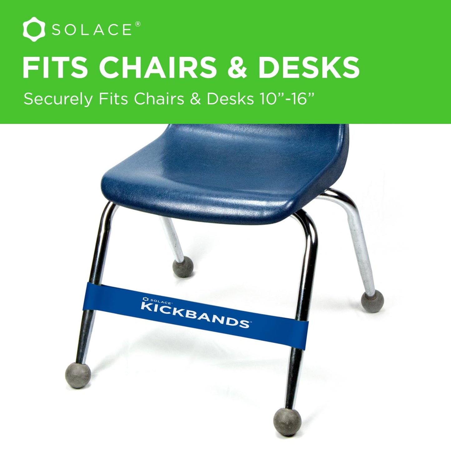 KICK BANDS Chair Bands for Kids with Fidgety Feet 12-Pack - ADHD Fidget Kickbands for Classroom Chairs & Desks - Solace Sensory Kickband (BLUE)