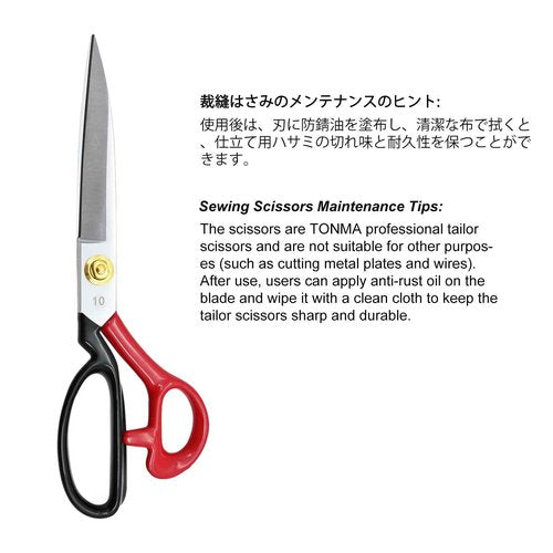 TONMA True Left Handed Fabric Scissors [Made in Japan] 10 Inch Heavy Duty Sewing Scissors, Industrial Japanese Steel Dressmaker Tailor Shears for Cutting Clothes Fabric Denim Leather