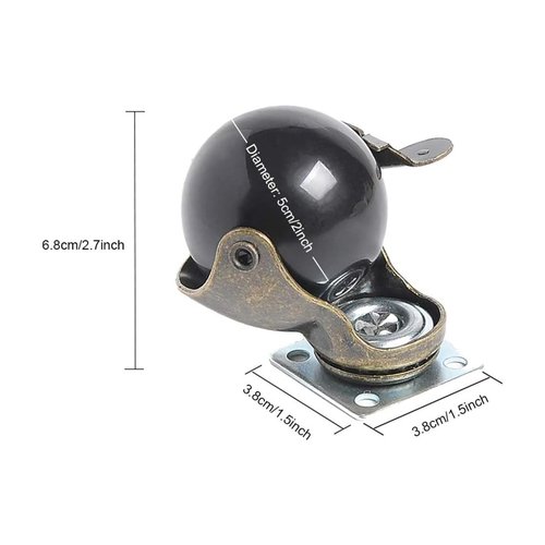 2 Inch Antique Brass Ball Casters with Brake - Set of 4 Heavy-Duty Swivel Plate Casters, Vintage Furniture Wheels for Sofa, Cabinet, Kitchen Cart
