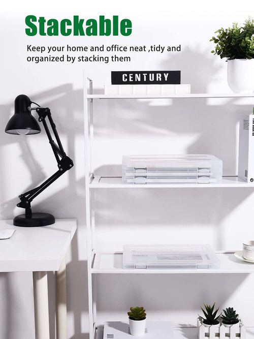 Denkee 4 Pack A4 Paper Organizer Box, Plastic Scrapbook Paper Organizer Containers for Craft and Arts Storage, Portable Board Game Storage for Art Supplies 8.5" x 11" US Letter