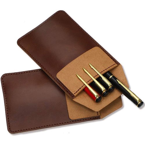 2PCS Leather Pocket Protector Pen Pouch Holder Organizer for Shirts Lab Coats Pants Pen Sleeve Pen Pocket Holds Pens Pointers Pencils and Notes Card for School Office Hospital Supplies(black,brown)