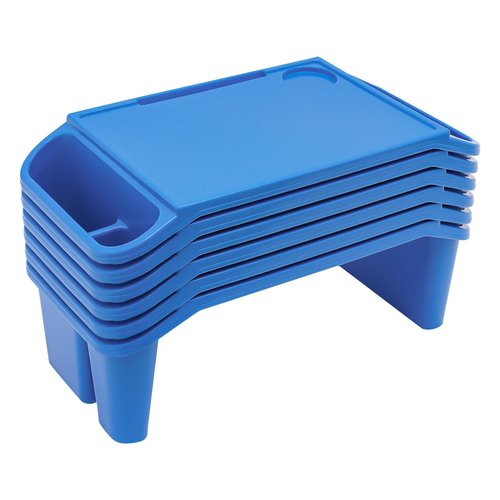 6 Pcs Kids Lap Desk Trays, Plastic Breakfast Laptop Trays with Side Pockets and Phone Slots, Portable Lap Bed Table, Breakfast Trays Serving Tray for Writing Eating Boy Girl, 19.69*9.84*7.1in (Blue)