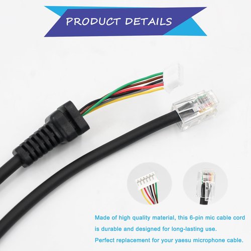 Afadorable 3Pcs Mic Cable Cord Wire Fit for Yaesu FT-7800 FT-8800 FT-8900 FT-8900R FT-7900R FT-1500M FT-2800M Radio, Replacement Microphone Cable for MH-48A6J MH-48 MH-42 MH-36