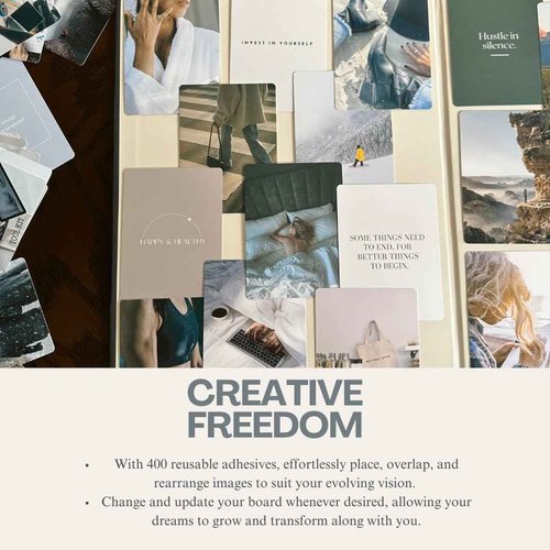 Daily Dopamine Vision Board Kit for Ambitious People- Foldable Mood & Dream Board for Manifestation, Visualization & Goal Setting|125 Aesthetic Photo & 25 Empowering Quote Cards| Vision Board Supplies
