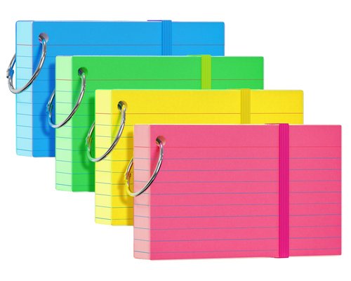 Colored Index Cards 3x5, YIZUUN Flash Cards with Ring, 200 PCS, Ruled Note Cards, Flash Cards for Studying, 3x5 Note Cards for Office, Home, School
