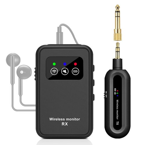 Kadjuh Stereo Wireless in-Ear Monitor System 2.4G Wireless IEM System Stage Monitor with 90° Rotate Transmitter Beltpack Receiver Automatic Pairing, 164ft for Studio, Band, Live Performance