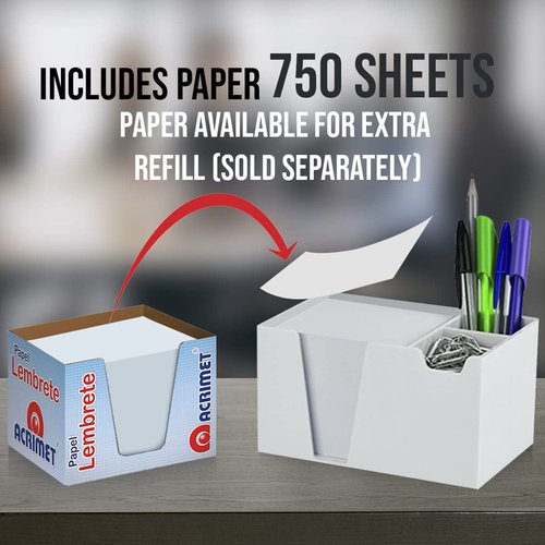 Acrimet Desktop Organizer Pencil, Pen, Paper, Clip, Caddy Holder (Plastic) (White Paper Included) (White Color)