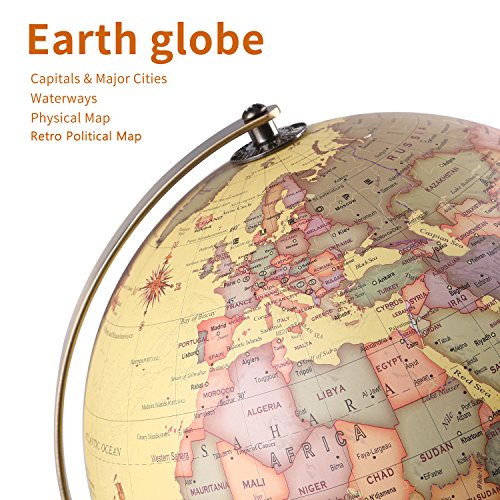Illuminated World Globe for Adults & Kids with Wooden Stand,Built in LED Lamp for Illuminated Night View Antique Globe for Home D?cor and Office Desktop 8inch