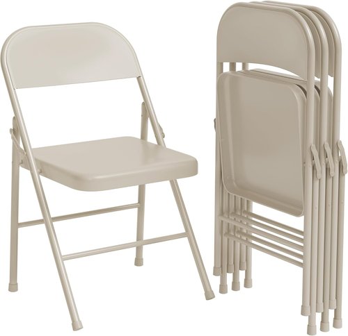 Folding Chairs Set of 4, Portable & Stackable Commercial Seat with Metal Frame, Heavy Duty Foldable Chairs for Office Wedding Party, 350 Pound Capacity, Beige