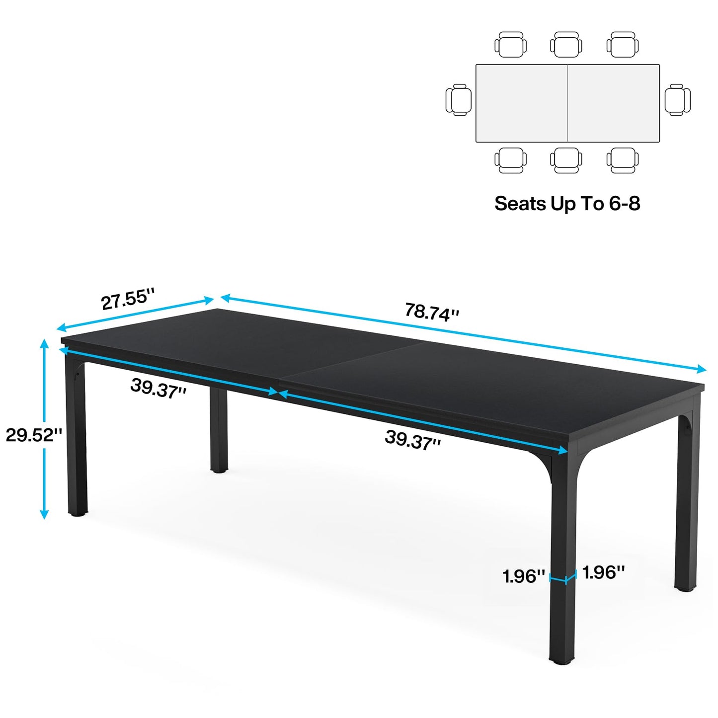 Tribesigns 6.5 FT Conference Room Table, 78.74" W x 27.56" D Large Office Conference Table, Modern Seminar Meeting Table Desk for Boardroom, Meeting Room (1, Black)