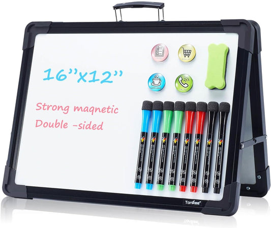 TANKEE Magnetic Mini Dry Erase Whiteboard - Portable Double-Sided Desktop Easel for Drawing & Memo