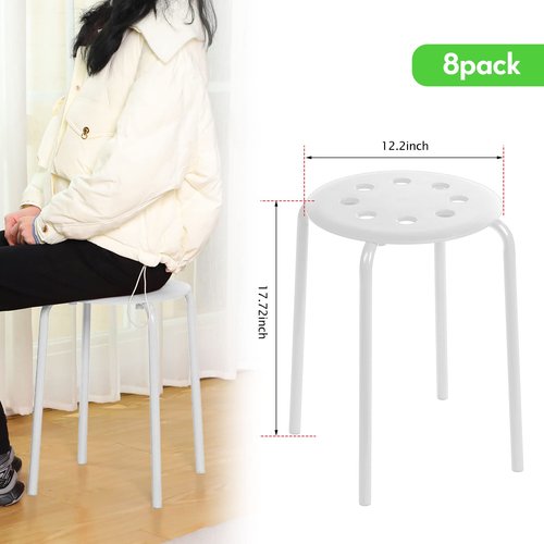 8 Pack Stacking Stools Classroom Stackable Stool Plastic Stack Stool Round Stacking Stool Set Student Round Stool Multipurpose Stool Chairs Flexible Seating for Kids Adult Home Classroom (White)