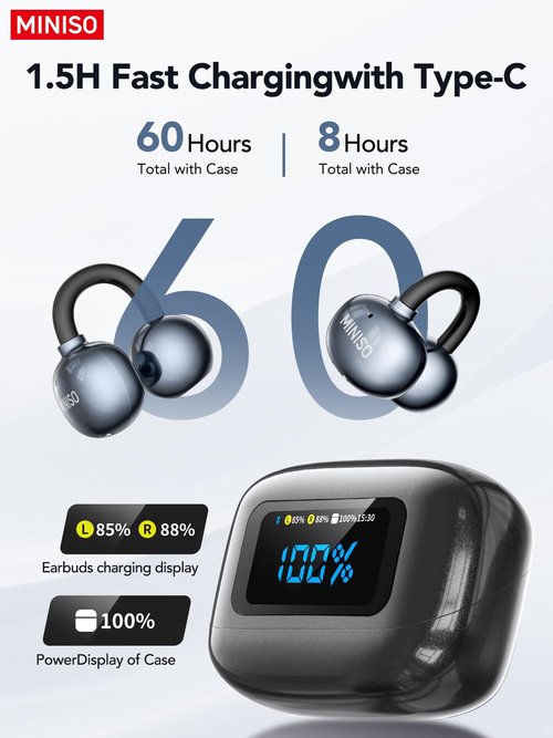 MINISO AI Translation Earbuds Real Time with LCD Touchscreen, 3-in-1 Language Translator Earbuds Supporting 150 Languages, Bluetooth 6.0, Clip-On Design & 60Hrs Playtime, Ideal for Travel & Business