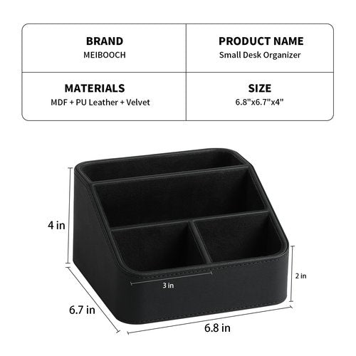 MEIBOOCH Remote Control Holder, PU Leather Small Desk Organizer for Men Women Nightstand Bedside Table Organizer Remote Caddy with Rounded Edges Design (Black)