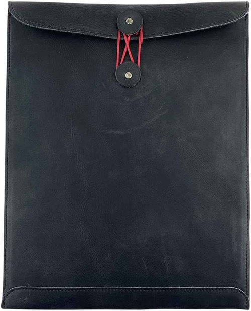 TUZECH Handmade Leather Document Holder Mailing Envelope, Office & Work Resume Sales Portfolio Binder Folder-Interview/Legal Document Organizer (12.5 inches) (Charcoal Black)