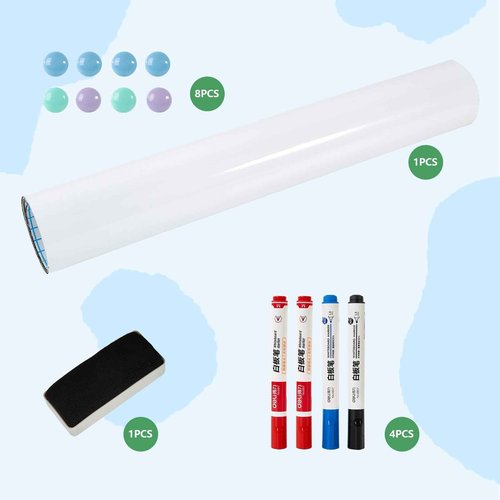 Magnetic Dry Erase Whiteboard Paper，Self Adhesive and Easy to Write&Clean,Dry Erase Board for Kids/Office/Home, with Marker, Magnetic Eraser and Magnets (31.5”*15.75 “)