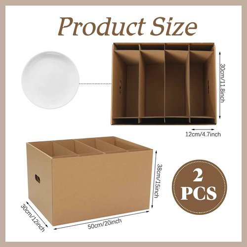 Fuyoooo 2 Pack Large Dish Packing Boxes for Moving with Divider 20 x 15 x 12 Inch Kitchen Moving Boxes with Reinforced Handle Lid Packing Supplies for Dishes and Glassware