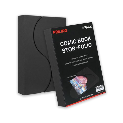 2-Pack Black Comic Book Stor-Folio - Storage Box for Current and Silver Age Comics, Portable Folio With Strong Magnetic Closure, Ideal for Conventions