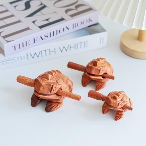 Thai Percussion Instruments Wooden Frog 3 Pcs Set of 4 Inch Frog, 3 Inch Frog, 2.25 Inch Frog, Wooden Frog Musical Instrument Home Decor (Brown Color)