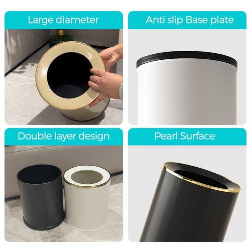 YOJIA 3.17 Gallon Round Open Top Metal Trash can, Modern Large Waste Baskets, Elegant, Gold Garbage Can, for Bathroom, Bedroom, Office, Hotel, Cafe, Business(Beige, 12L)