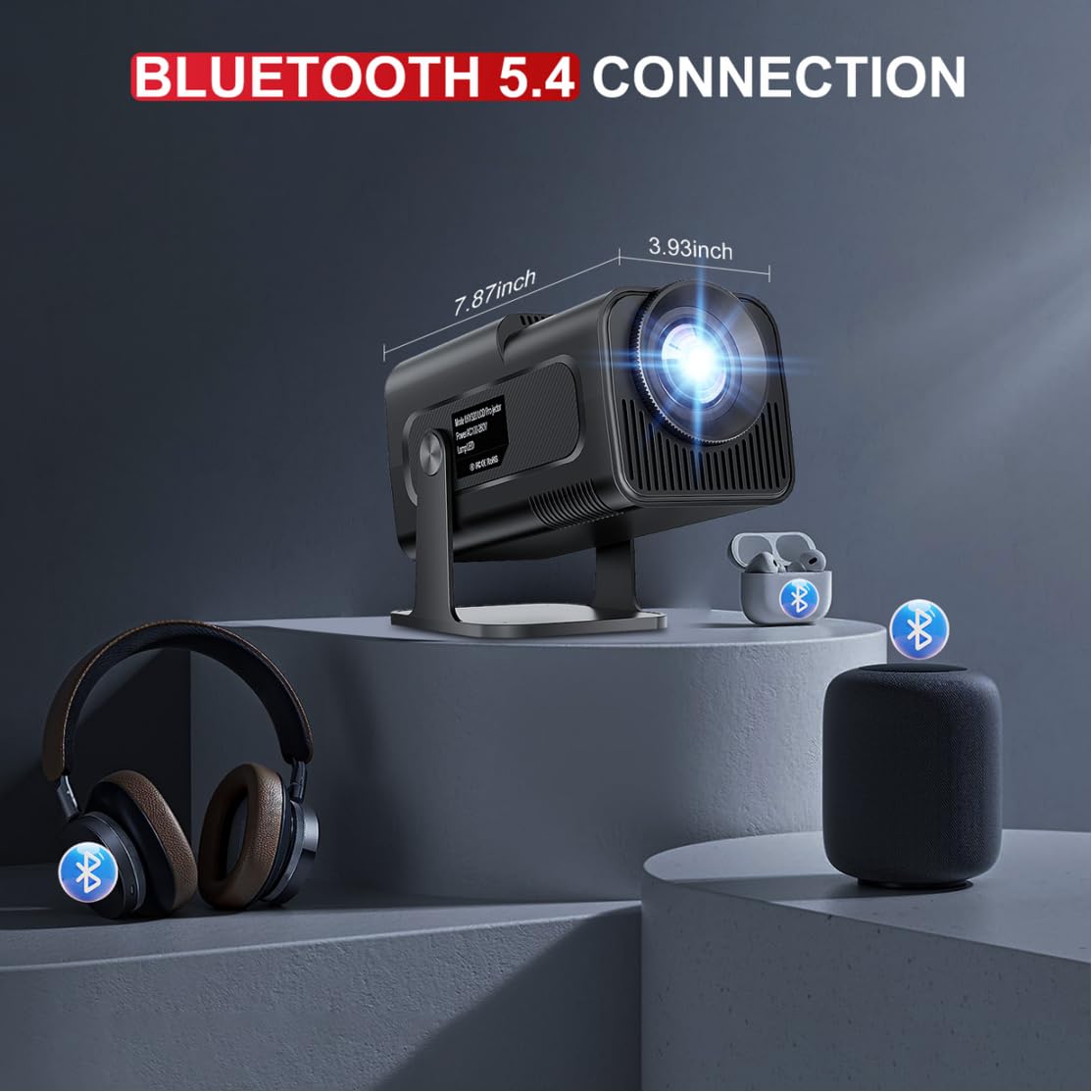 Mini Projector WiFi Bluetooth 5.4, Native 1080, Compatible with Netflix, 4K