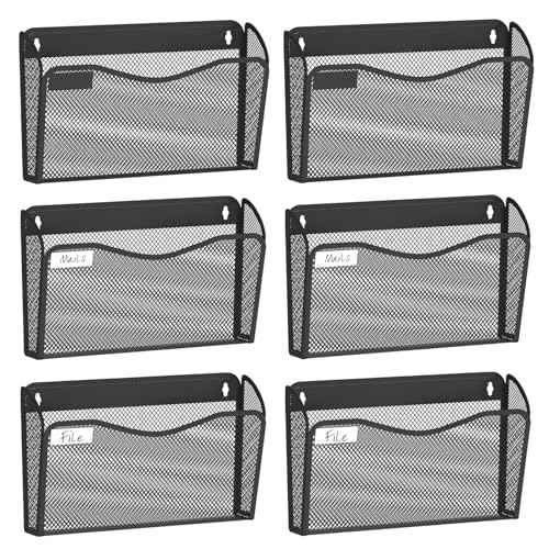 Wall File Organizer, Mesh Hanging File Organizer, Home Office Organization and Storage, 6 Single Pockets Document Magazine Rack