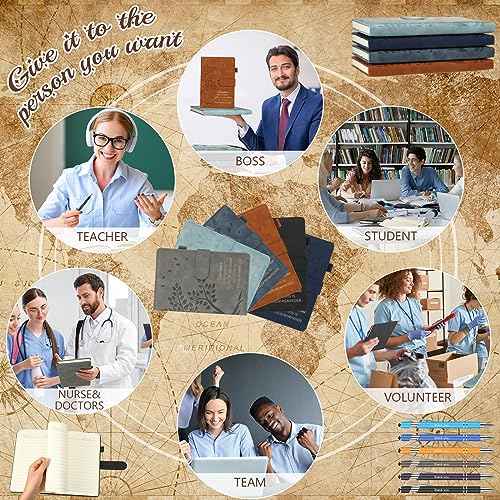 Seajan 24 Pcs Employee Appreciation Gifts Team Appreciation Gift Bulk 12 Inspirational A5 Leather Journals 12 Motivational Metal Ballpoint Pens Thank You Notebooks for Christmas Coworker Teacher Men