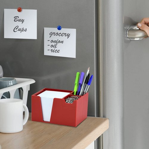 Acrimet Desktop Organizer Pencil, Pen, Paper, Clip, Caddy Holder (Plastic) (White Paper Included) (Solid Red Color)