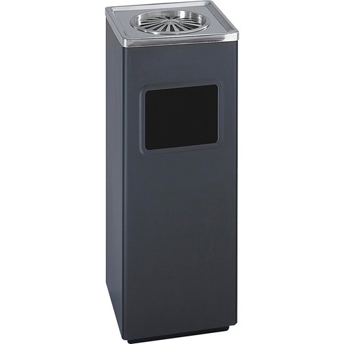Safco 9696BL Outdoor Dual Ash & Trash Waste Receptacle with "Sandless" Ash Urn, 3-Gallon Capacity, Black Steel & Chrome Accents