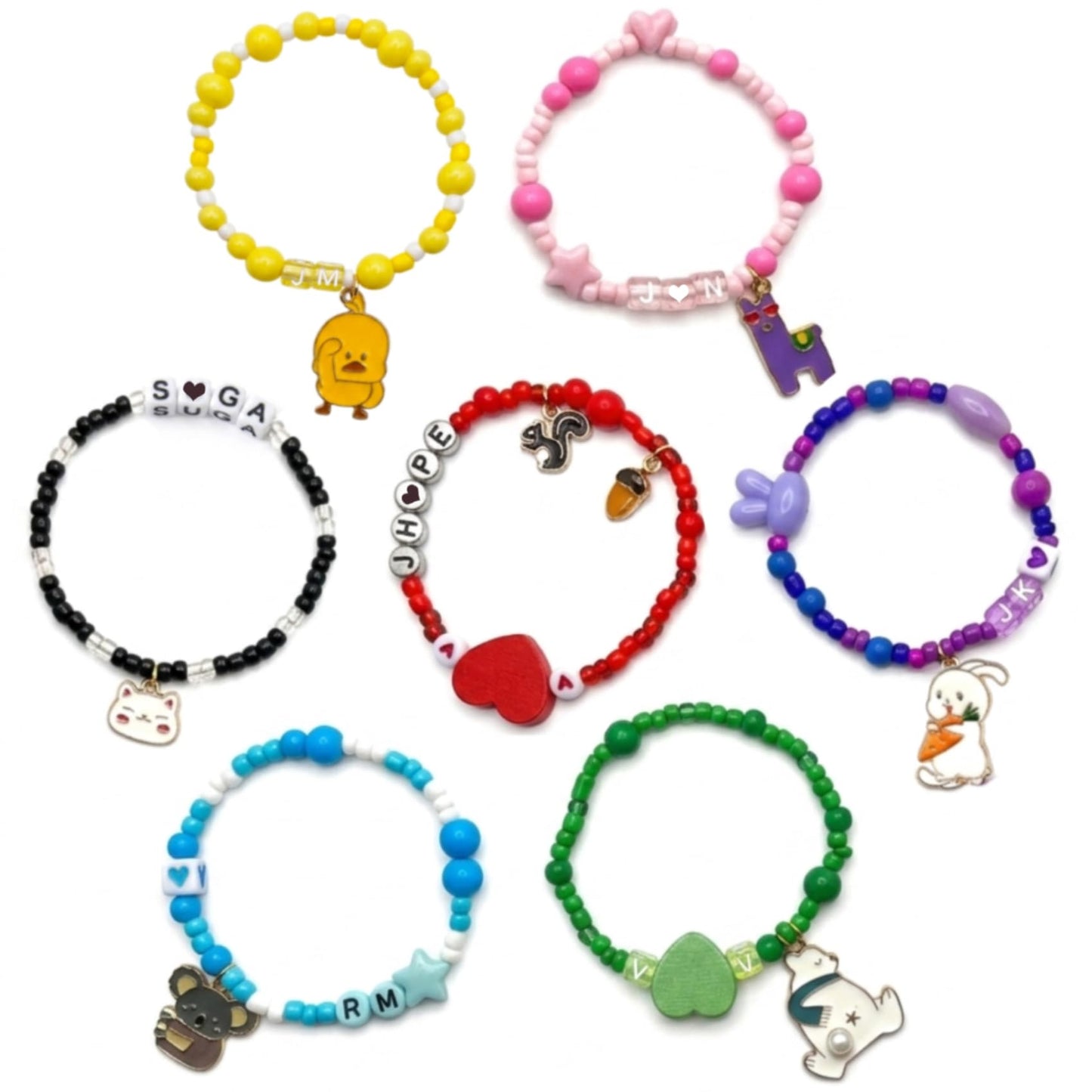 Fasmium 7 PCS Army‘s Bracelets Set - K-pop Inspired Friendship Beaded Bracelets with Letters & Charms - Unique Dream Jewelry Gifts Merch