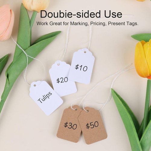100 Pieces Kraft Price Tags with Elastic Hanging String