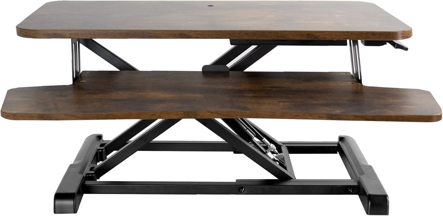 VIVO Height Adjustable Sit to Stand Desk Converter - 28 Inch Rustic Vintage Brown Top | Dual Monitor Workstation