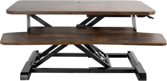 VIVO Height Adjustable Sit to Stand Desk Converter - 28 Inch Rustic Vintage Brown Top | Dual Monitor Workstation