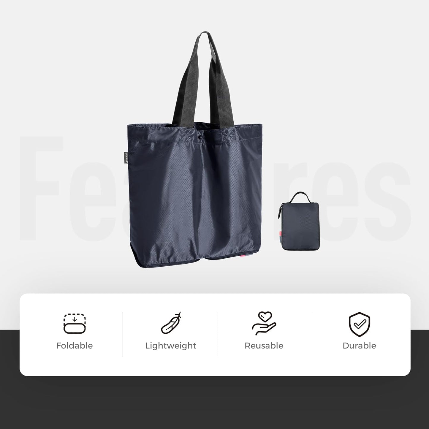Skiennix Lightweight Packable Tote Bag - Water Resistant Reusable Grocery Bag | 16L Navy Blue