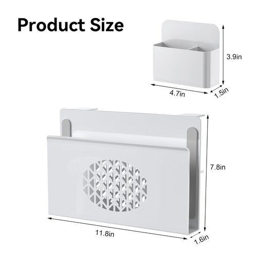 Josmimic Desk Side Storage, Metal Laptop Holder with Magnetic Pen Box, Clamp-On Under Desk Organizer with Cooling Holes & Anti-Scratch Pads for Office and Home (White)