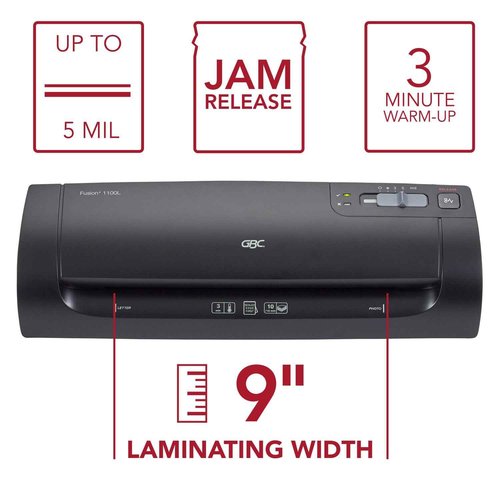 GBC Thermal Laminator Machine, Fusion 1100L, 9 Inch, 4 Min Warm-up, 3 or 5 Mil, with 10 EZUse Laminating Pouches (1703074)