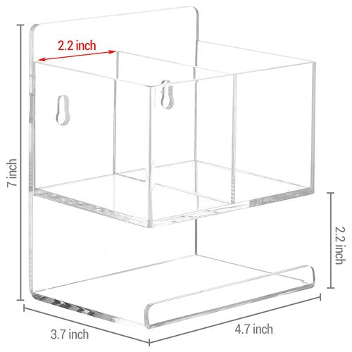 MyGift Modern Clear Premium Acrylic Dry Erase Marker Holder Rack with 3 Compartments for Markers Pens, Eraser, and Spray Bottle, Office Supplies and Accessories Organizer