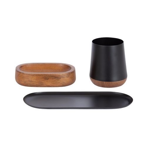 Kate and Laurel Koni Modern Three-Piece Tabletop Organization Set, 12 x 6 x 5, Walnut Brown and Black, Wood and Metal Organizational Set for Home Office or Entryway Decor
