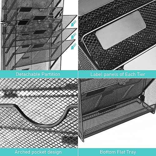 GALASALA Wall File Organizer, 10 Pockets Mesh Hanging File Organizer, Wall Mount File Holder With Hooks, Wall Organizer Magazine Rack for Office Supplies, Black