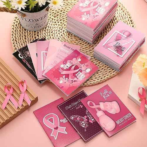 Fulmoon 300 Pcs Breast Cancer Awareness Inspirational Notepads Journal Notebook Bulk Pink Ribbon Mini Notebook Breast Cancer Gifts for Women Girls, Charity Event Party Supplies