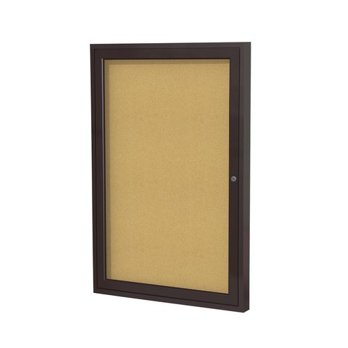 Ghent 36"x36" 1-Door indoor Enclosed Bulletin Board , Shatter Resistant, with Lock, Bronze Aluminum Frame - Natural Cork (PB13636K) Made in the USA