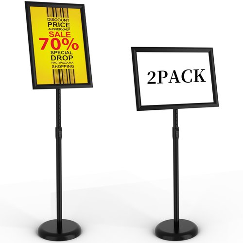 KOOV Sign Holder 11x17 inch-Adjustable Sign Stand for Display, Floor Standing Sign Holder Stand, Pedestal Heavy Duty Poster Stand with Round Base for Display, Advertisement, and Outdoor (2Pack)