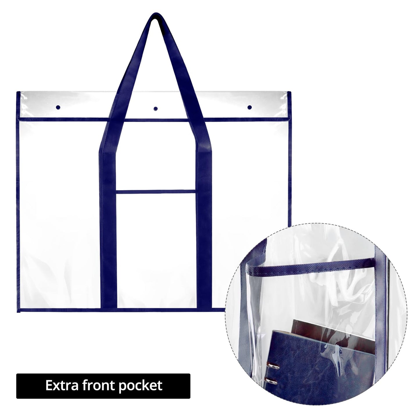 QWORK Large Poster Storage Bag - 4 Pack 31.5” x 25.5” PVC See-Through Bag with Long Handle, Extra Pocket, for Bulletin Boards, Artworks, and Charts, 3 Button Closure