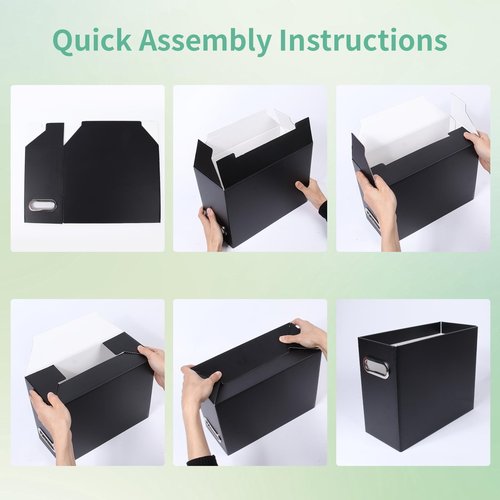 Tcbelosion Collapsible File Organizer Box with Handle, Filing Organizer for Home or Office, Small Portable File Box(4 Packs, Black)