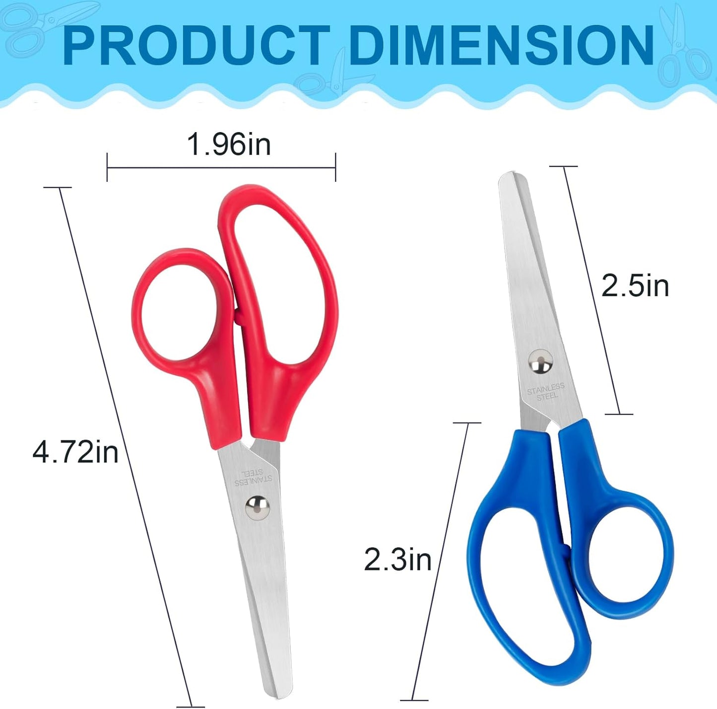Toidgy 50 Pack Kids Scissors - 5 Inch Blunt Tip Safety Scissors for School & Crafts