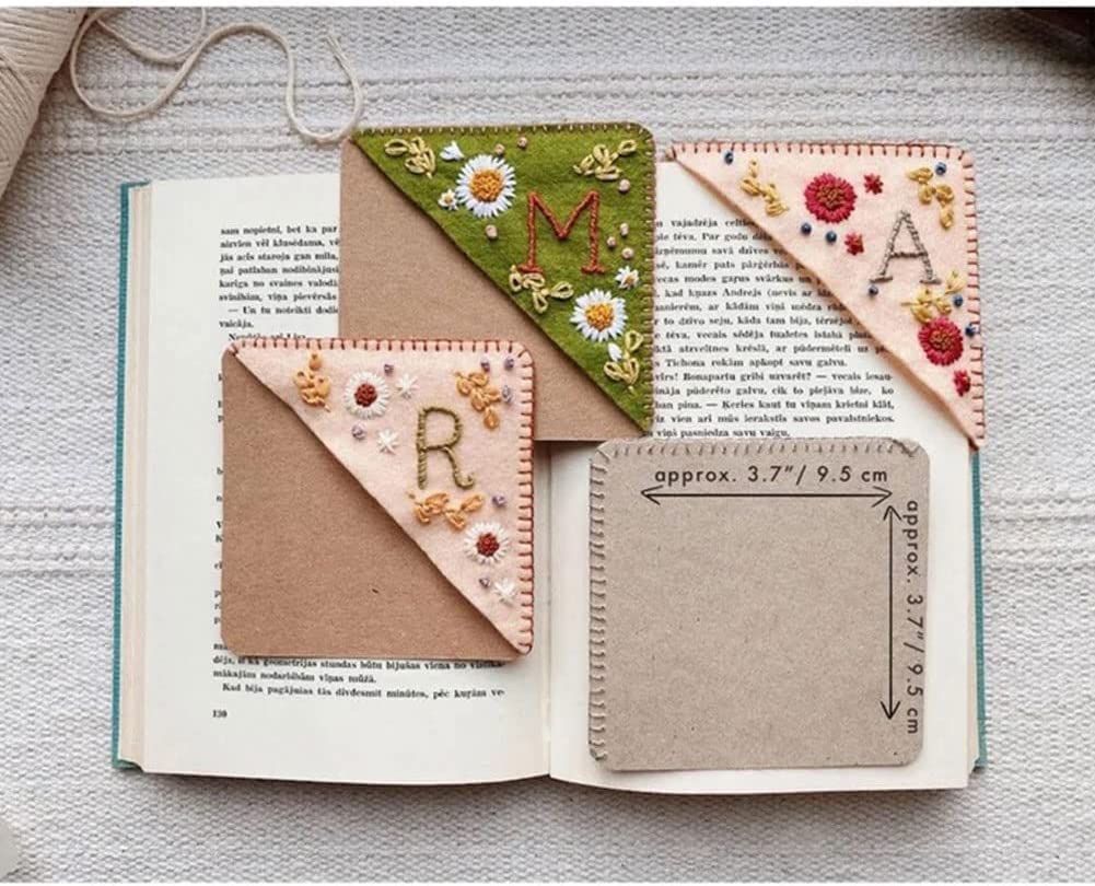 Personalized Hand Embroidered Corner Bookmark, 26 Letters Cute Flower Embroidered Corner Bookmark Embroidery Book Marker Clip for Book Lovers Bookmarks for Reading Lovers Meaningful GIF (Winter, A)