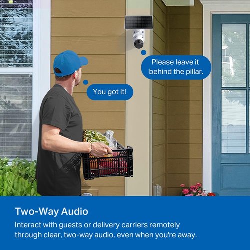 TP-Link 𝗧𝗮𝗽𝗼 SolarCam C402 Kit, Outdoor Battery Camera w/Solar Panel Base, Wireless, 1080P, Free Person/Vehicle Detection, SD/Cloud Storage, Color Night Vision, No Hub Needed, Works w/Alexa