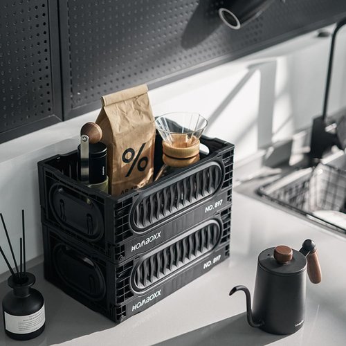 jooact Collapsible Plastic Storage Basket Fordable Crate Organizer for Home Outdoor Office Organizing (Medium 2 pack,Black)