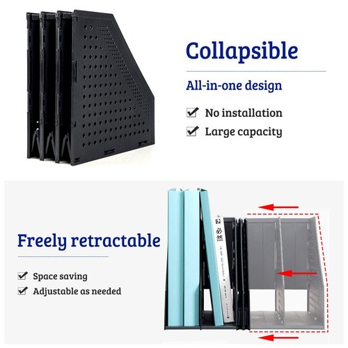 SAYEEC Collapsible Magazine File Holder with 4 Compartment Plastic Binder Folder for Desk Hollow Documents Foldable Organizer Desktop Files Cabinet Shelf Frames Divider Rack Display and Storage